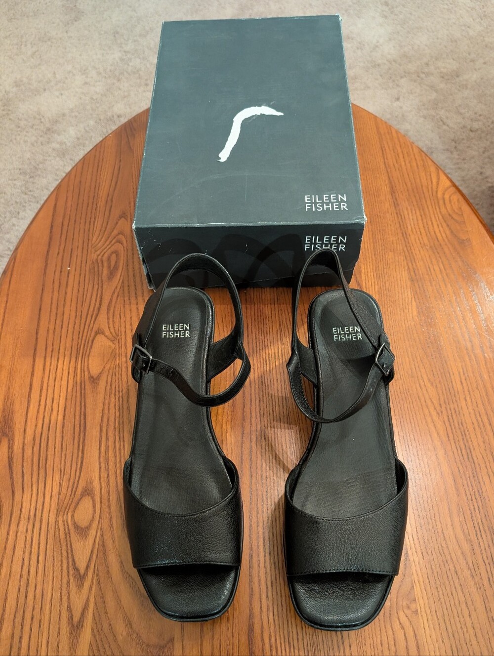 Eileen Fisher Black Leather Platform Sandals - Size 10